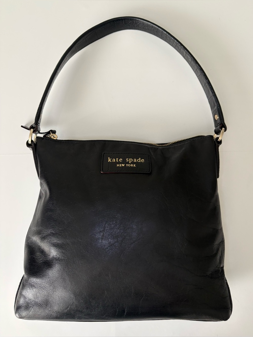 Kate Spade New York Black Leather Shoulder Bag Polka Dot Lining